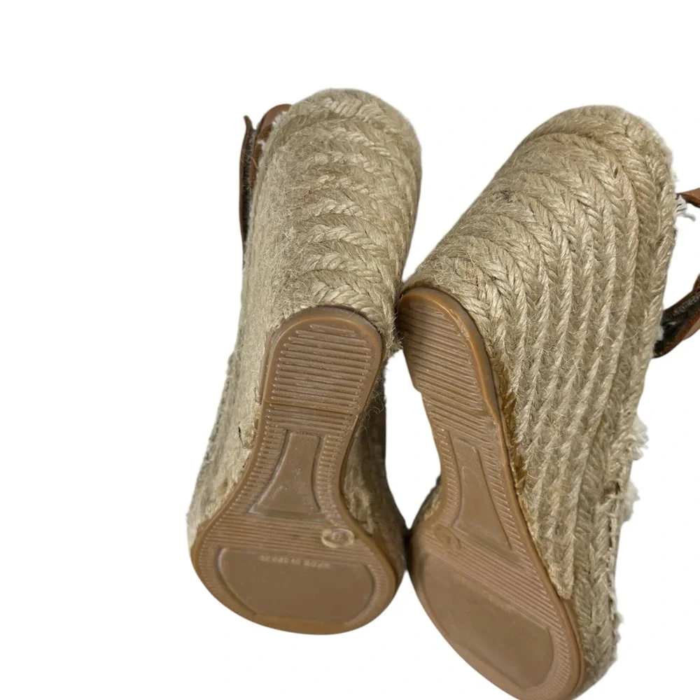 Sesto Meucci Adjustable Slingback Open-Toed Wedge Espadrilles Fringes Size 8